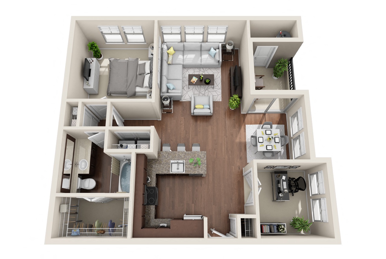 Floor plan for 1 bed, 1 bath, 983 sqft